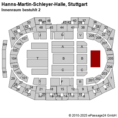 Saalplan Hanns-Martin-Schleyer-Halle, Stuttgart, Deutschland, Innenraum bestuhlt 2