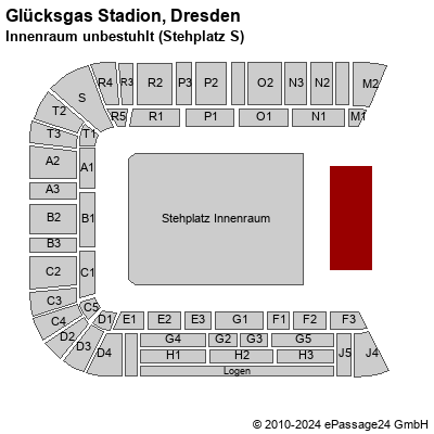 Saalplan Glücksgas Stadion, Dresden, Deutschland, Innenraum unbestuhlt (Stehplatz S)