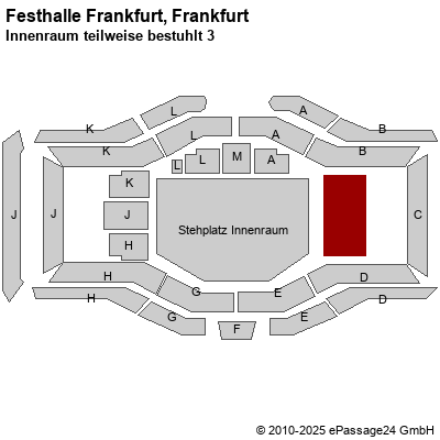 Saalplan Festhalle Frankfurt, Frankfurt, Deutschland, Innenraum teilweise bestuhlt 3