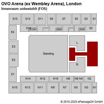 Saalplan Wembley Arena, London, Großbritannien, Innenraum unbestuhlt (FOS)