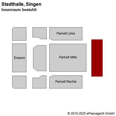 Saalplan Stadthalle, Singen, Deutschland, Innenraum bestuhlt