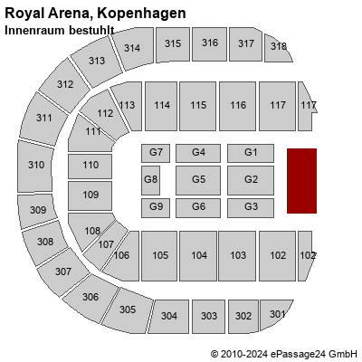 Saalplan Royal Arena, Kopenhagen, Dänemark, Innenraum bestuhlt