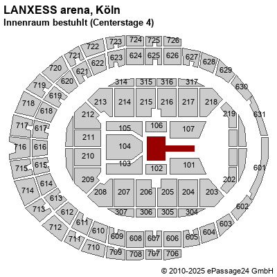 Saalplan LANXESS arena, Köln, Deutschland, Innenraum bestuhlt (Centerstage 4)