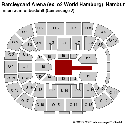 Saalplan Barcleycard Arena (ex. o2 World Hamburg), Hamburg, Deutschland, Innenraum unbestuhlt (Centerstage 2)