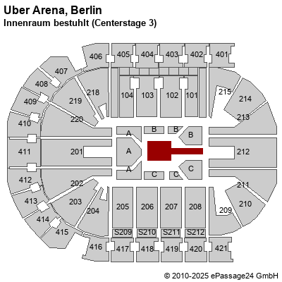 Saalplan Mercedes-Benz Arena (ex. o2 World Berlin), Berlin, Deutschland, Innenraum bestuhlt (Centerstage 3)