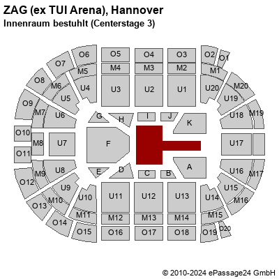 Saalplan ZAG (ex TUI Arena), Hannover, Deutschland, Innenraum bestuhlt (Centerstage 3)