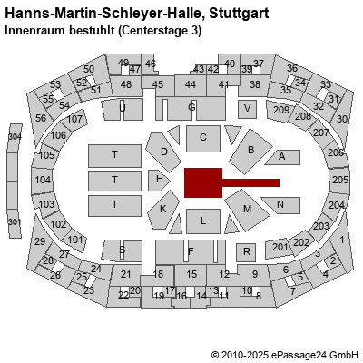 Saalplan Hanns-Martin-Schleyer-Halle, Stuttgart, Deutschland, Innenraum bestuhlt (Centerstage 3)