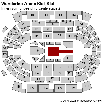 Saalplan Wunderino-Arena Kiel, Kiel, Deutschland, Innenraum unbestuhlt (Centerstage 2)