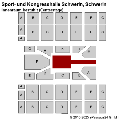 Saalplan Sport- und Kongresshalle Schwerin, Schwerin, Deutschland, Innenraum bestuhlt (Centerstage)