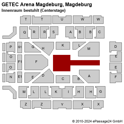 Saalplan GETEC Arena Magdeburg, Magdeburg, Deutschland, Innenraum bestuhlt (Centerstage)