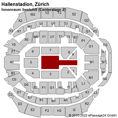 Saalplan Hallenstadion, Zürich, Schweiz, Innenraum bestuhlt (Centerstage 2)