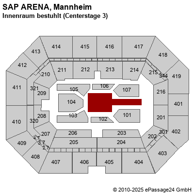 Saalplan SAP ARENA, Mannheim, Deutschland, Innenraum bestuhlt (Centerstage 3)