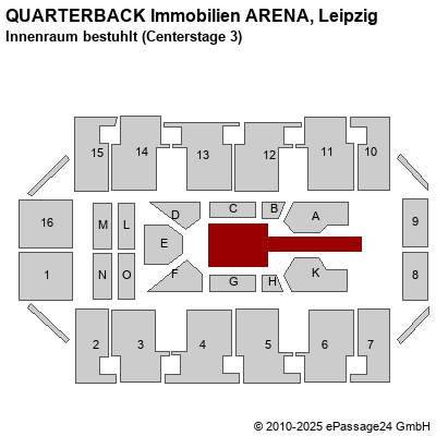 Saalplan Arena Leipzig, Leipzig, Deutschland, Innenraum bestuhlt (Centerstage 3)