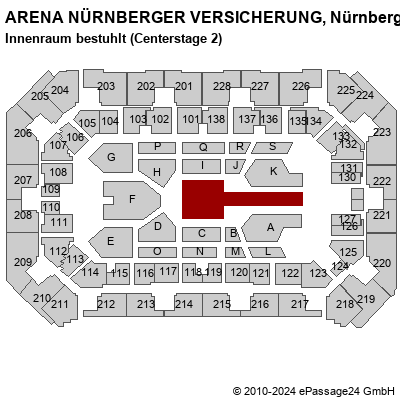 Saalplan ARENA NÜRNBERGER VERSICHERUNG, Nürnberg, Deutschland, Innenraum bestuhlt (Centerstage 2)