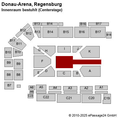 Saalplan Donau-Arena, Regensburg, Deutschland, Innenraum bestuhlt (Centerstage)