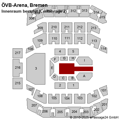 Saalplan ÖVB-Arena, Bremen, Deutschland, Innenraum bestuhlt (Centerstage 2)