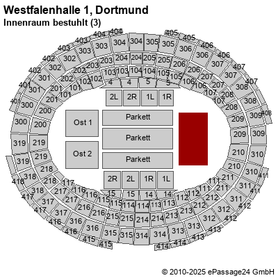 Saalplan Westfalenhalle 1, Dortmund, Deutschland, Innenraum bestuhlt (3)