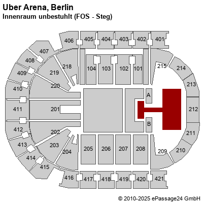 Saalplan Mercedes-Benz Arena (ex. o2 World Berlin), Berlin, Deutschland, Innenraum unbestuhlt (FOS - Steg)