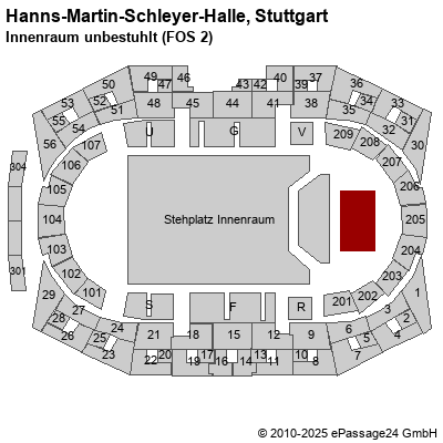 Saalplan Hanns-Martin-Schleyer-Halle, Stuttgart, Deutschland, Innenraum unbestuhlt (FOS 2)