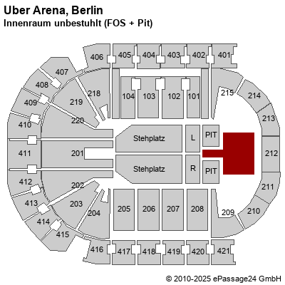 Saalplan Mercedes-Benz Arena (ex. o2 World Berlin), Berlin, Deutschland, Innenraum unbestuhlt (FOS + Pit)