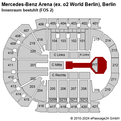 Saalplan Mercedes-Benz Arena (ex. o2 World Berlin), Berlin, Deutschland, Innenraum bestuhlt (FOS 2) 