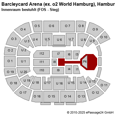 Saalplan Barcleycard Arena (ex. o2 World Hamburg), Hamburg, Deutschland, Innenraum bestuhlt (FOS - Steg)