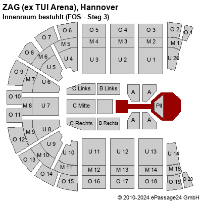Saalplan TUI Arena, Hannover, Deutschland, Innenraum bestuhlt (FOS - Steg 3)