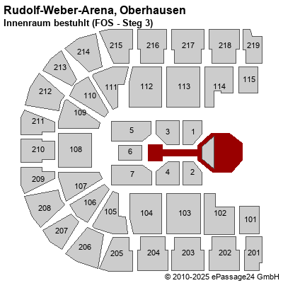 Saalplan König-Pilsener-ARENA, Oberhausen, Deutschland, Innenraum bestuhlt (FOS - Steg 3)