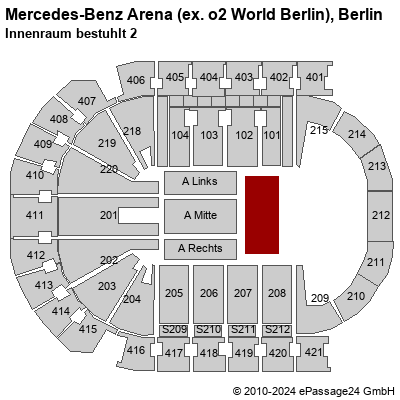 Saalplan Mercedes-Benz Arena (ex. o2 World Berlin), Berlin, Deutschland, Innenraum bestuhlt 2