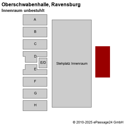 Saalplan Oberschwabenhalle, Ravensburg, Deutschland, Innenraum unbestuhlt