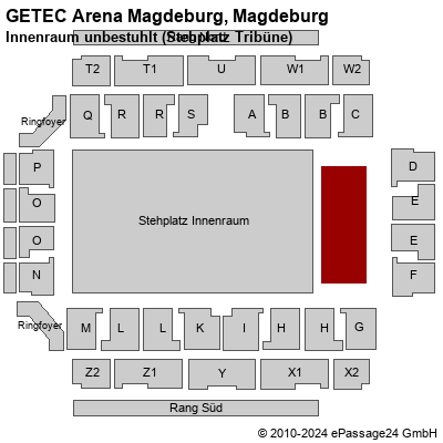 Saalplan GETEC Arena Magdeburg, Magdeburg, Deutschland, Innenraum unbestuhlt (Stehplatz Tribüne)
