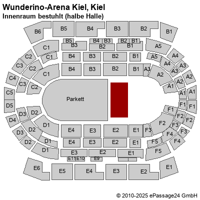 Saalplan Wunderino-Arena Kiel, Kiel, Deutschland, Innenraum bestuhlt (halbe Halle)