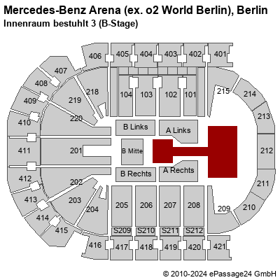 Saalplan Mercedes-Benz Arena (ex. o2 World Berlin), Berlin, Deutschland, Innenraum bestuhlt 3 (B-Stage)