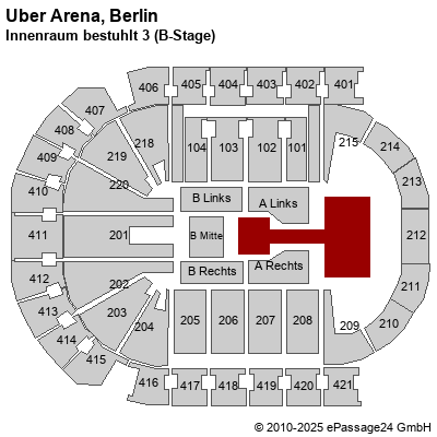 Saalplan Mercedes-Benz Arena (ex. o2 World Berlin), Berlin, Deutschland, Innenraum bestuhlt 3 (B-Stage)