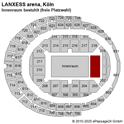 Saalplan LANXESS arena, Köln, Deutschland, Innenraum bestuhlt (freie Platzwahl)