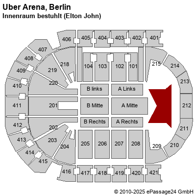 Saalplan Mercedes-Benz Arena (ex. o2 World Berlin), Berlin, Deutschland, Innenraum bestuhlt (Elton John)