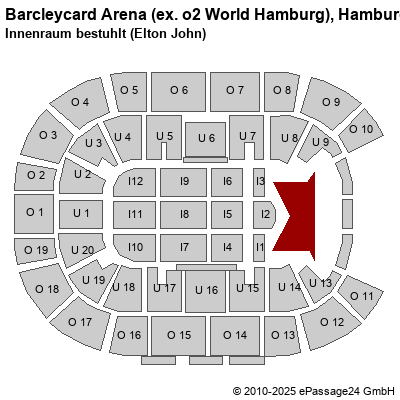 Saalplan Barcleycard Arena (ex. o2 World Hamburg), Hamburg, Deutschland, Innenraum bestuhlt (Elton John)