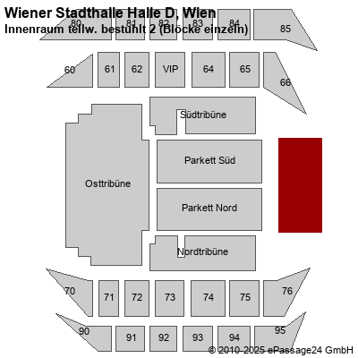 Saalplan Wiener Stadthalle Halle D, Wien, Österreich, Innenraum teilw. bestuhlt 2 (Blöcke einzeln)