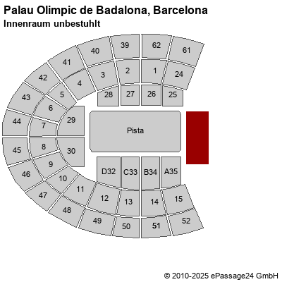 Saalplan Palau Olimpic de Badalona, Barcelona, Spanien, Innenraum unbestuhlt