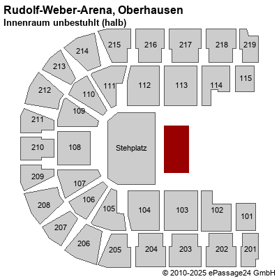 Saalplan König-Pilsener-ARENA, Oberhausen, Deutschland, Innenraum unbestuhlt (halb)