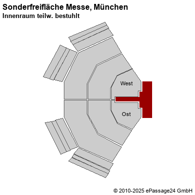 Saalplan Sonderfreifläche Messe, München, Deutschland, Innenraum teilw. bestuhlt