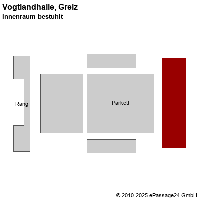 Saalplan Vogtlandhalle, Greiz, Deutschland, Innenraum bestuhlt