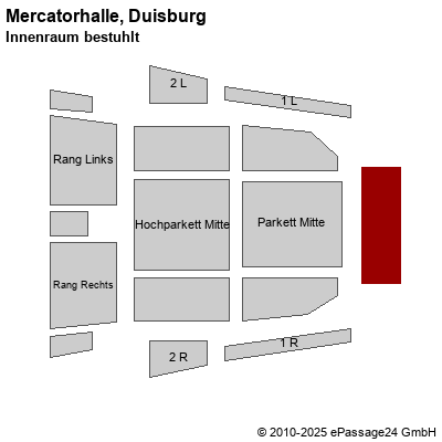 Saalplan Mercatorhalle, Duisburg, Deutschland, Innenraum bestuhlt