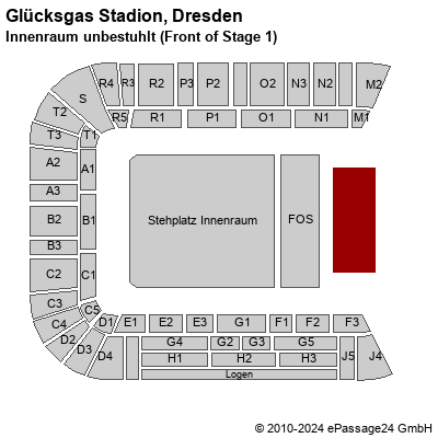 Saalplan Glücksgas Stadion, Dresden, Deutschland, Innenraum unbestuhlt (Front of Stage 1)
