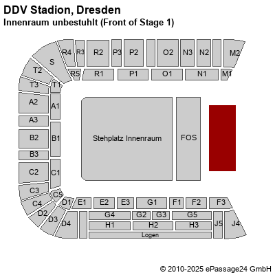 Saalplan Glücksgas Stadion, Dresden, Deutschland, Innenraum unbestuhlt (Front of Stage 1)