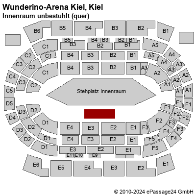 Saalplan Wunderino-Arena Kiel, Kiel, Deutschland, Innenraum unbestuhlt (quer)