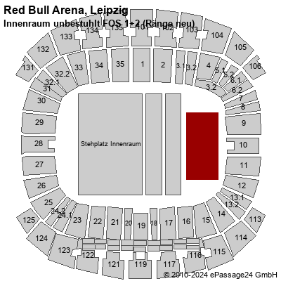 Saalplan Red Bull Arena, Leipzig, Deutschland, Innenraum unbestuhlt FOS 1+2 (Ränge neu)