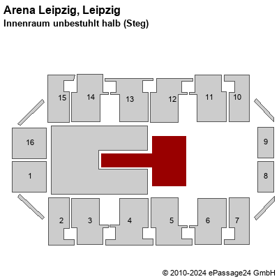 Saalplan Arena Leipzig, Leipzig, Deutschland, Innenraum unbestuhlt halb (Steg)