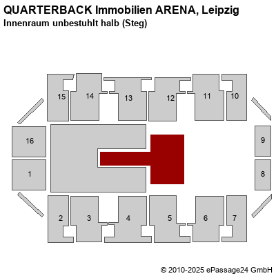 Saalplan Arena Leipzig, Leipzig, Deutschland, Innenraum unbestuhlt halb (Steg)