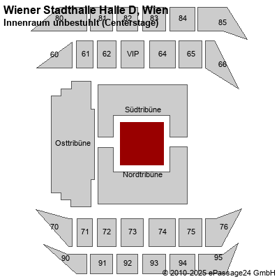 Saalplan Wiener Stadthalle Halle D, Wien, Österreich, Innenraum unbestuhlt (Centerstage)